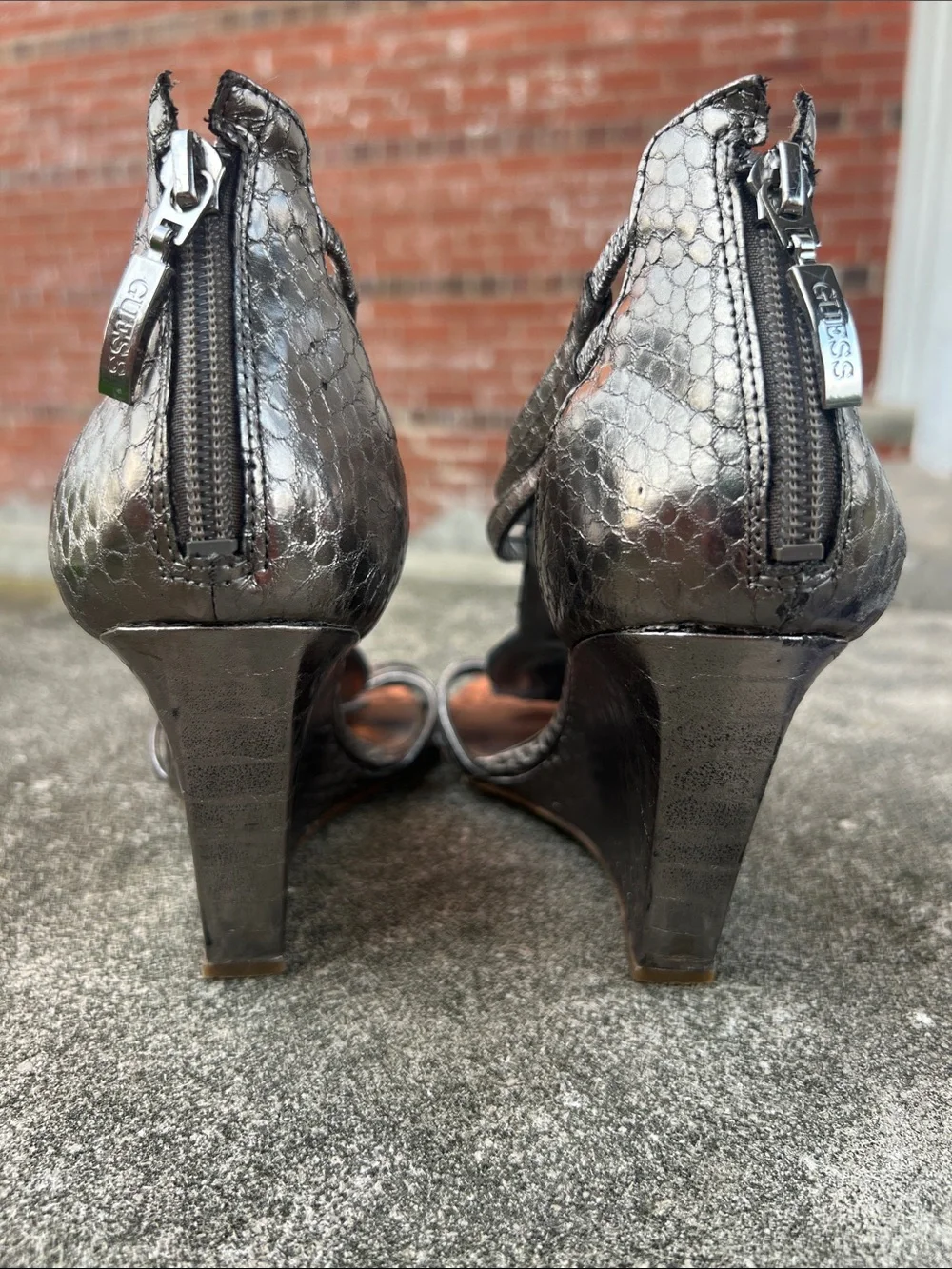 GUESS Metallic Silver Crystal-Embellished Wedge Sandals